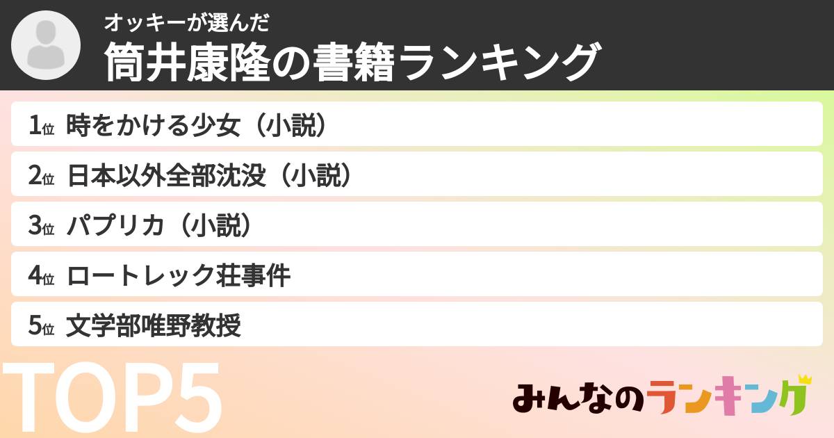 オッキーさんの「筒井康隆の書籍ランキング」