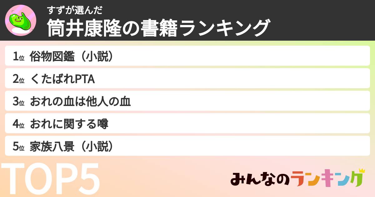 すずさんの「筒井康隆の書籍ランキング」