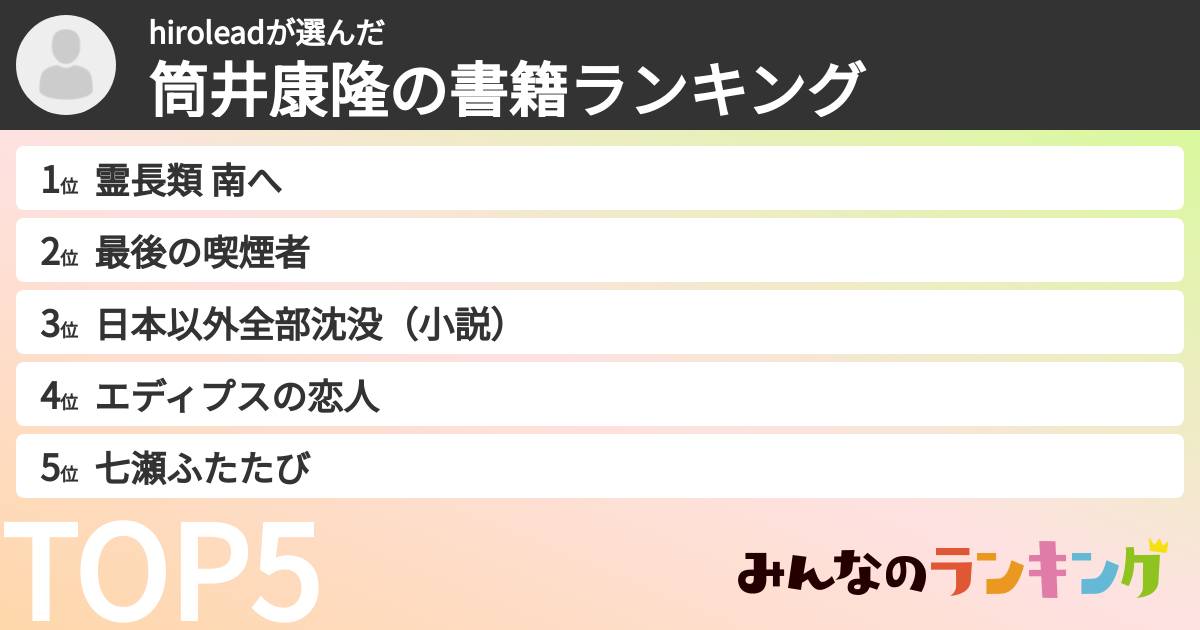 hiroleadさんの「筒井康隆の書籍ランキング」