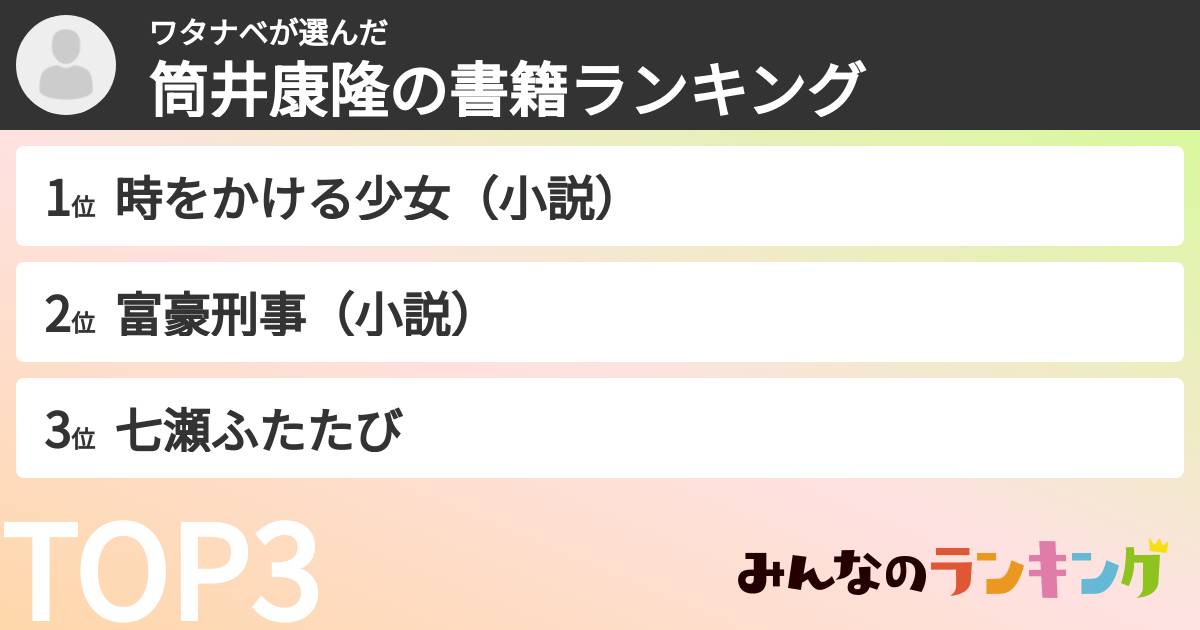 ワタナベさんの「筒井康隆の書籍ランキング」