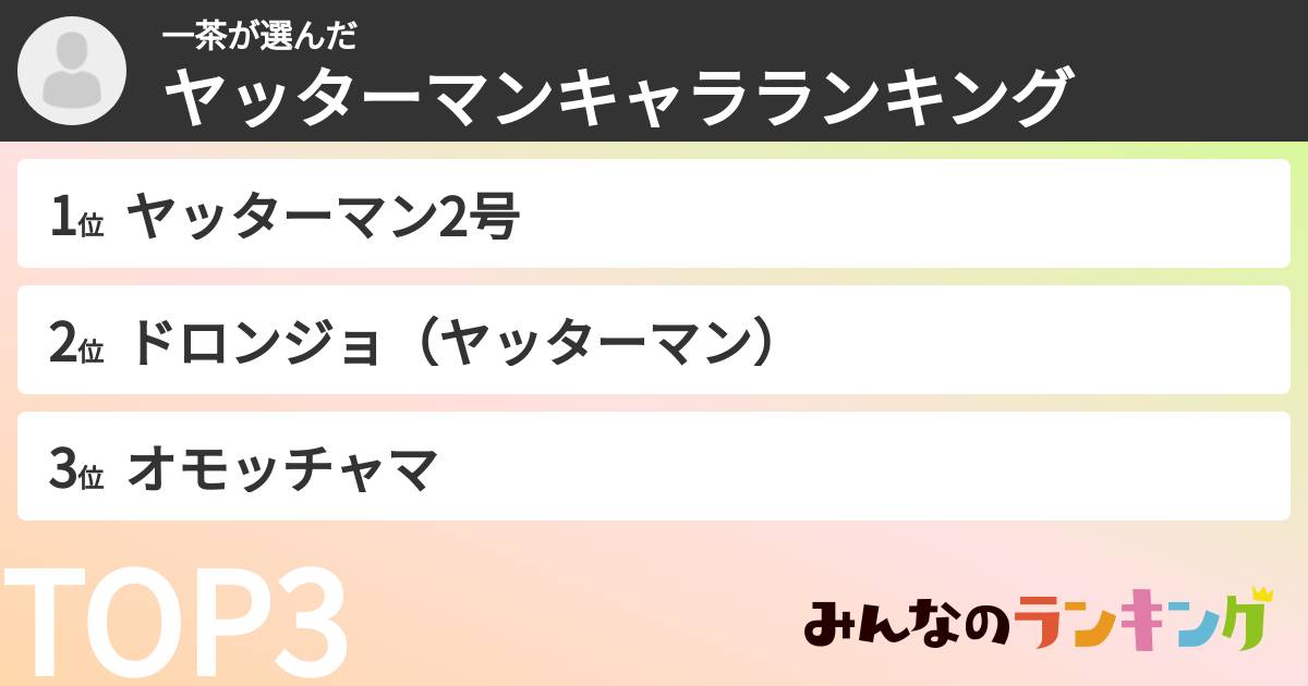 一茶さんの「ヤッターマンキャラランキング」