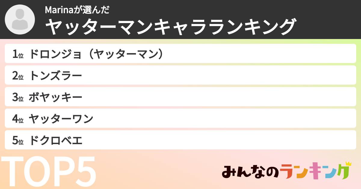 Marinaさんの「ヤッターマンキャラランキング」