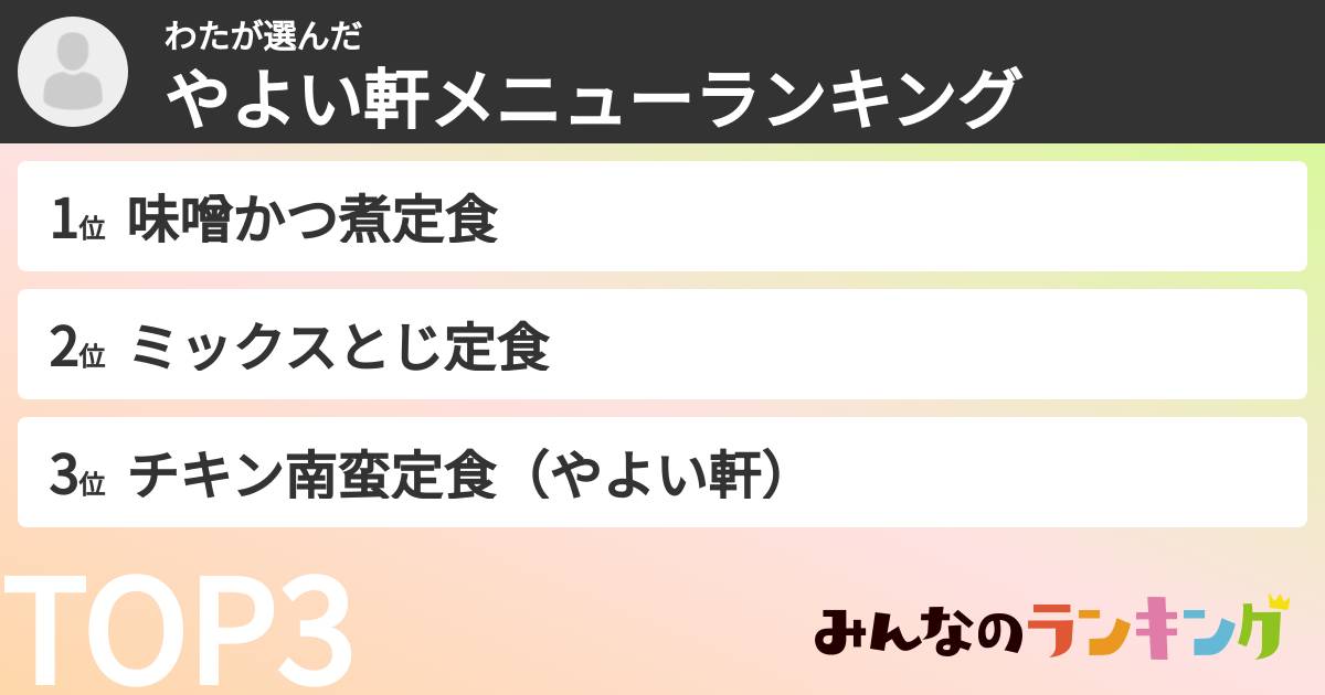 わたさんの「やよい軒メニューランキング」
