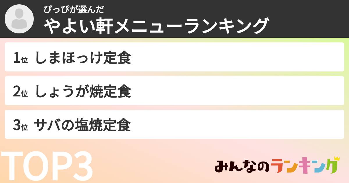 ぴっぴさんの「やよい軒メニューランキング」