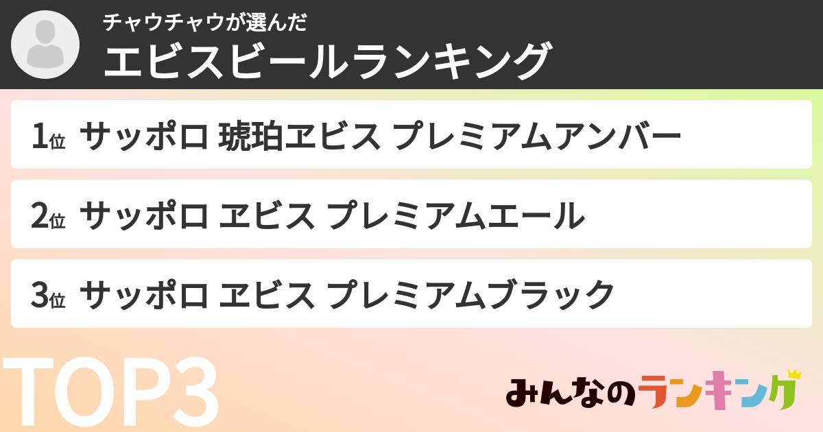 チャウチャウさんの「エビスビールランキング」
