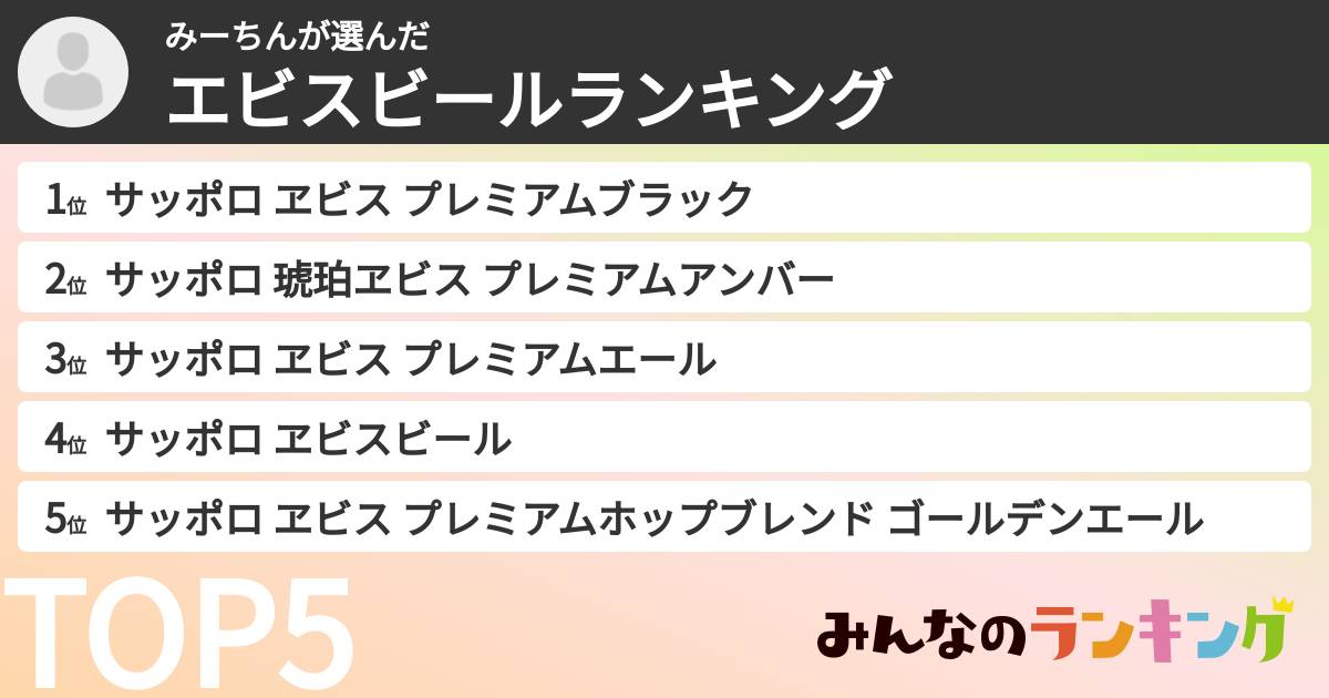 みーちんさんの「エビスビールランキング」