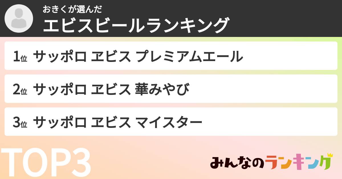 おきくさんの「エビスビールランキング」