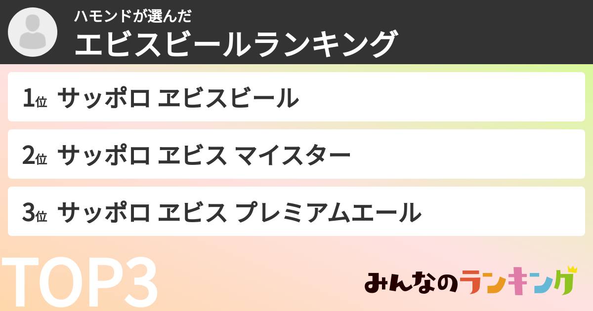 ハモンドさんの「エビスビールランキング」