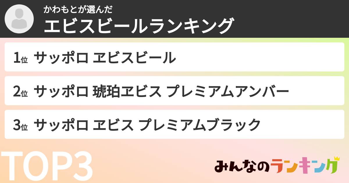 かわもとさんの「エビスビールランキング」