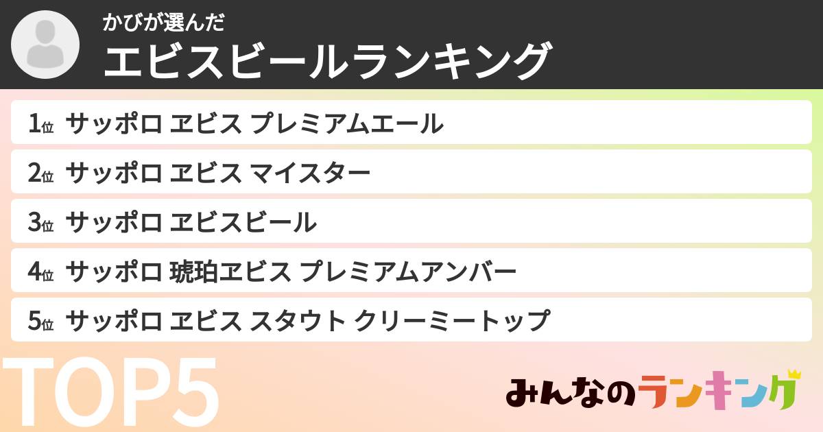 かびさんの「エビスビールランキング」