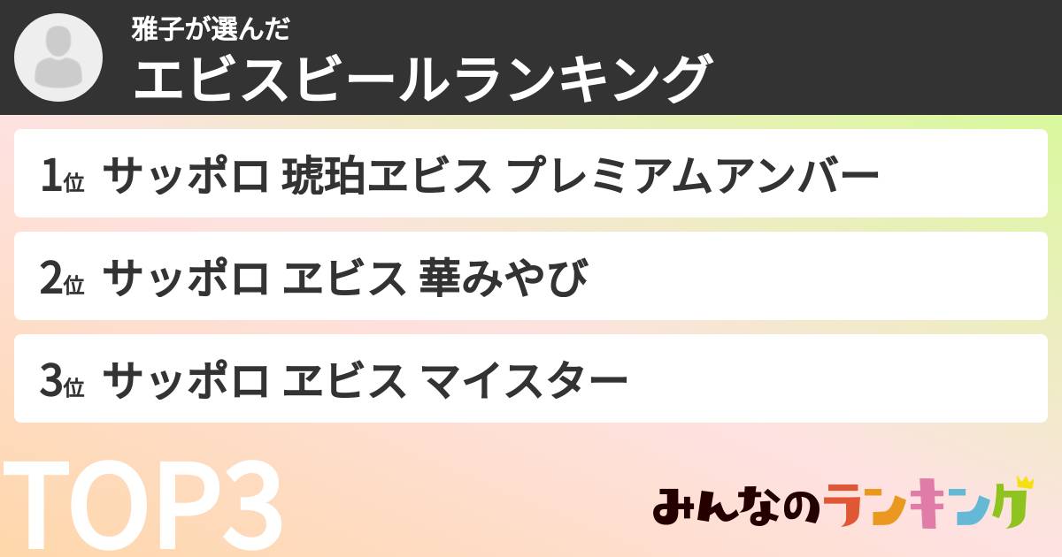 雅子さんの「エビスビールランキング」