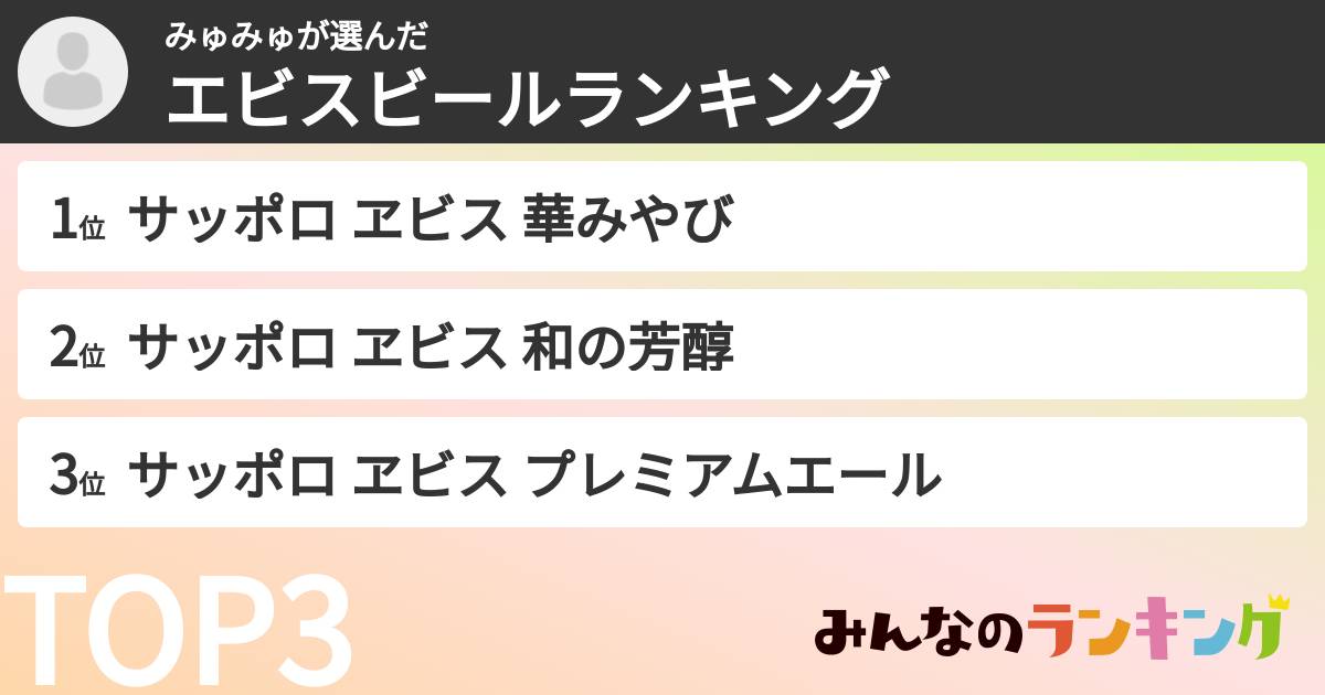 みゅみゅさんの「エビスビールランキング」