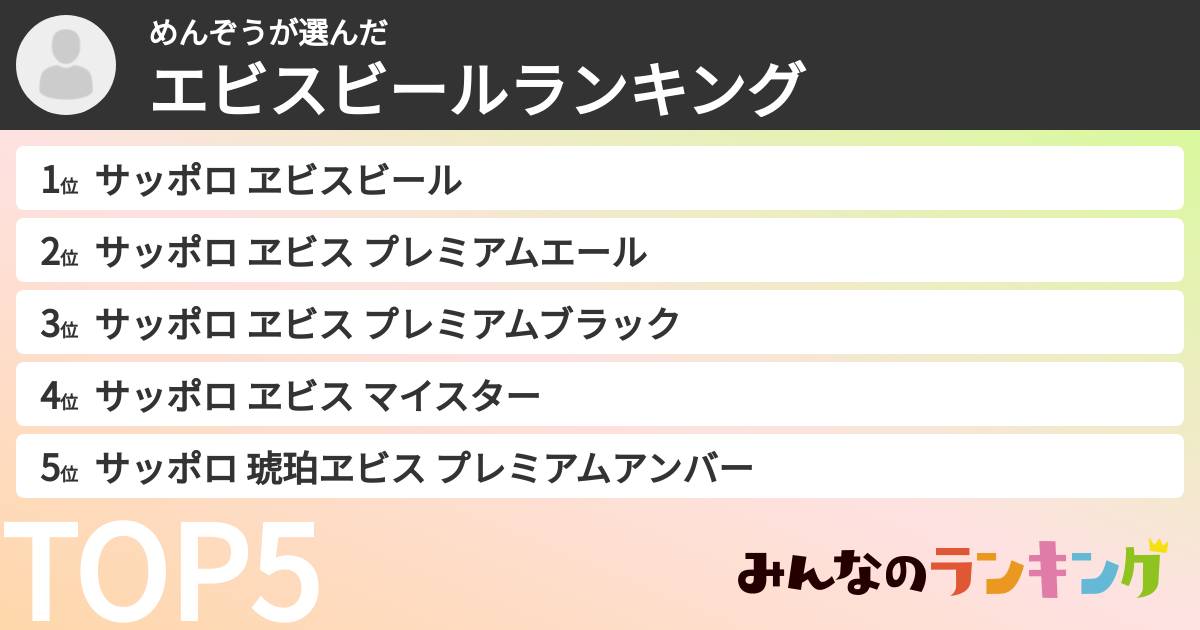 めんぞうさんの「エビスビールランキング」