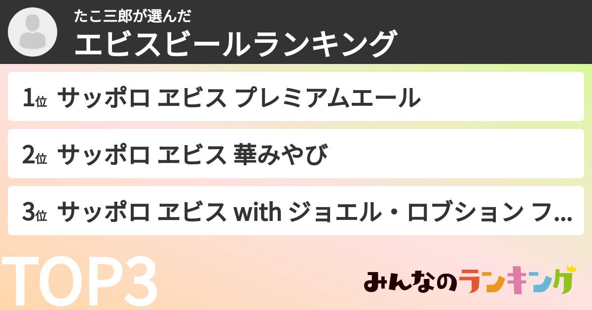 たこ三郎さんの「エビスビールランキング」