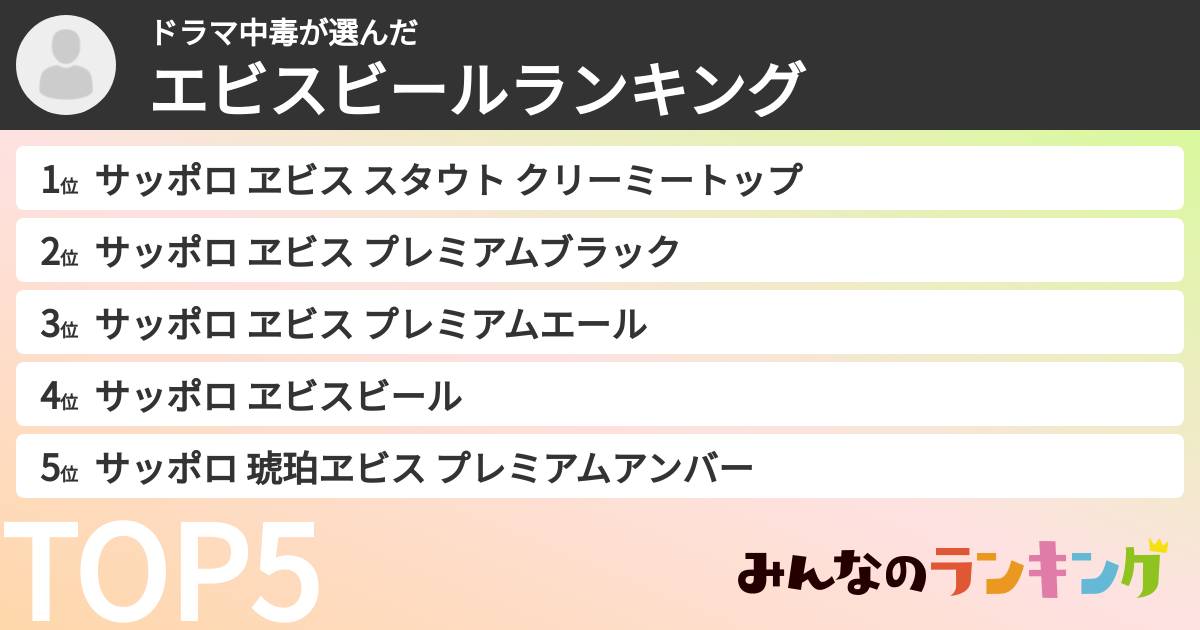 ドラマ中毒さんの「エビスビールランキング」