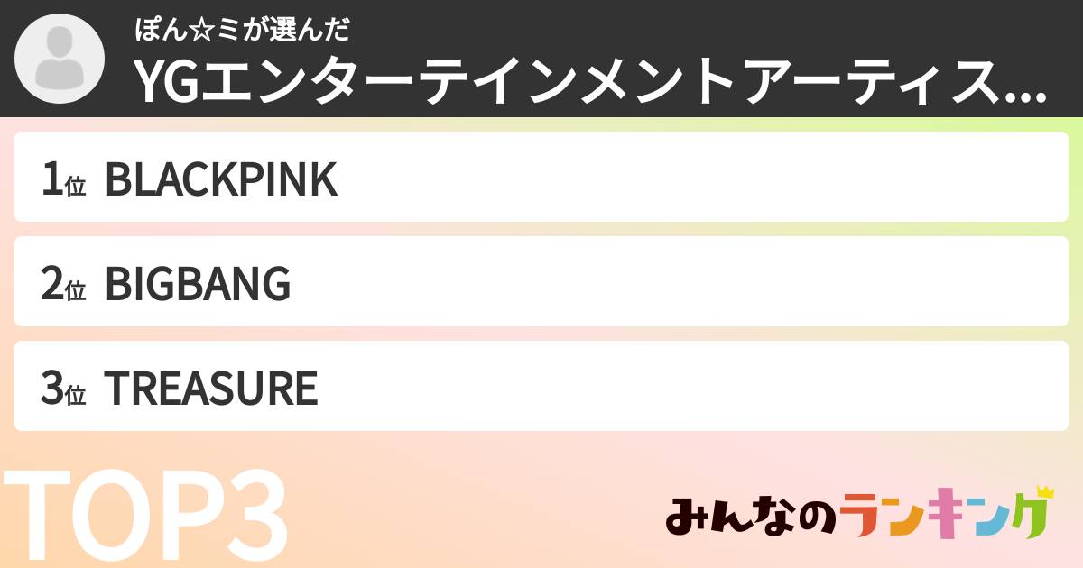 ぽん☆ミさんの「YGエンターテインメントアーティストランキング」