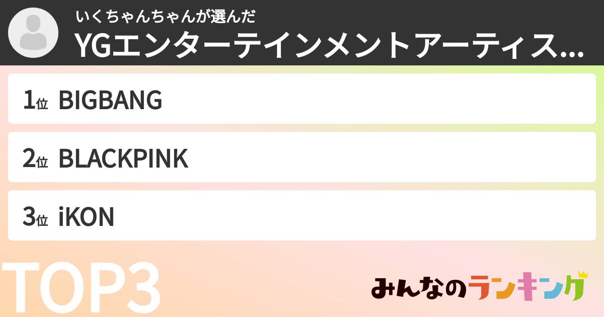 いくちゃんちゃんさんの「YGエンターテインメントアーティストランキング」