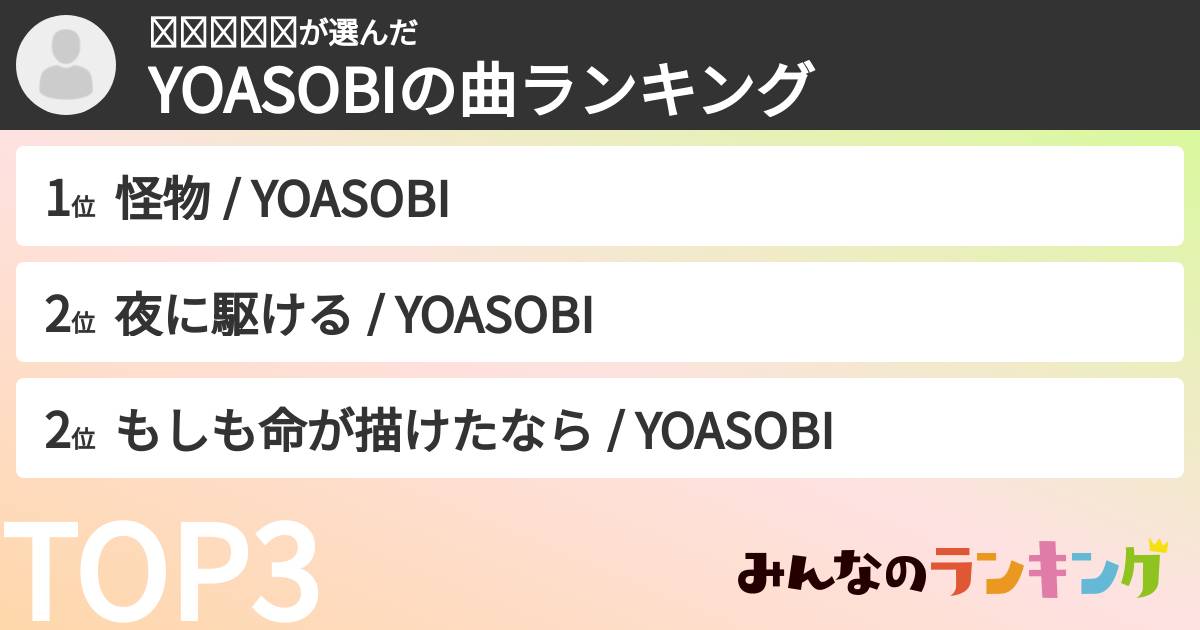 𝘒𝘢𝘯𝘰𝘯さんの「YOASOBIの曲ランキング」