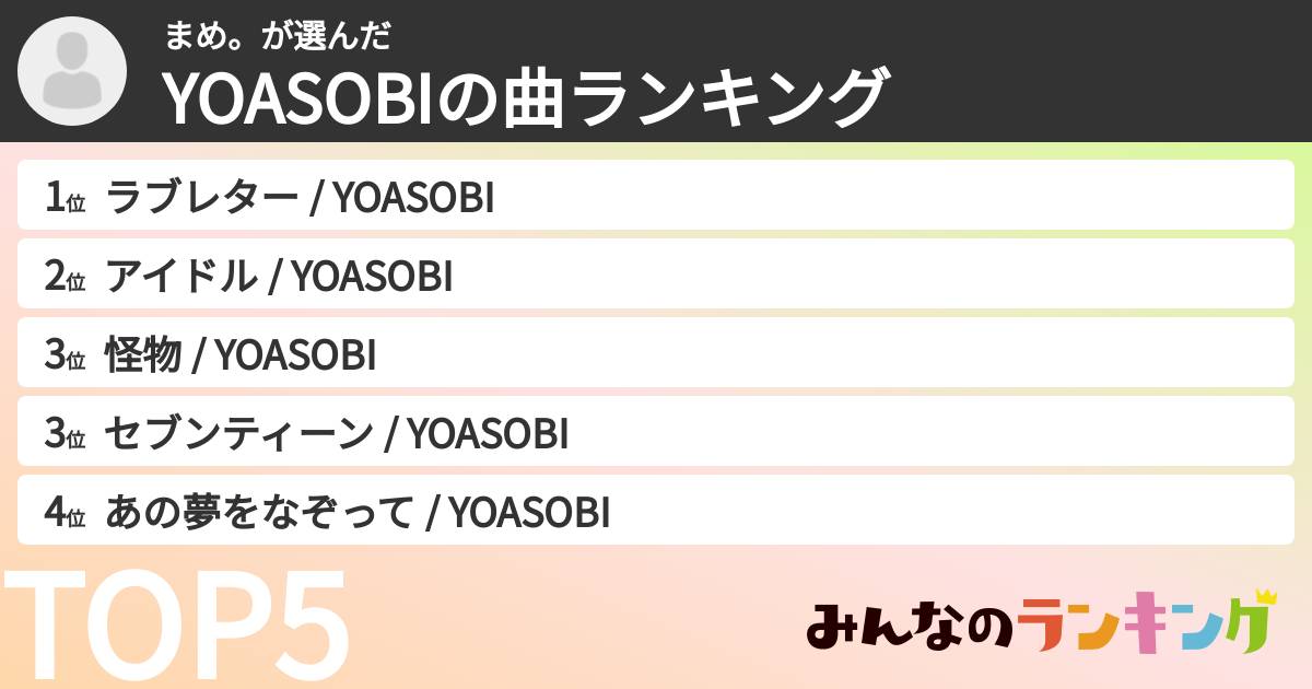 まめ。さんの「YOASOBIの曲ランキング」