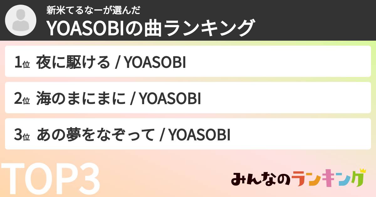 新米てるなーさんの「YOASOBIの曲ランキング」