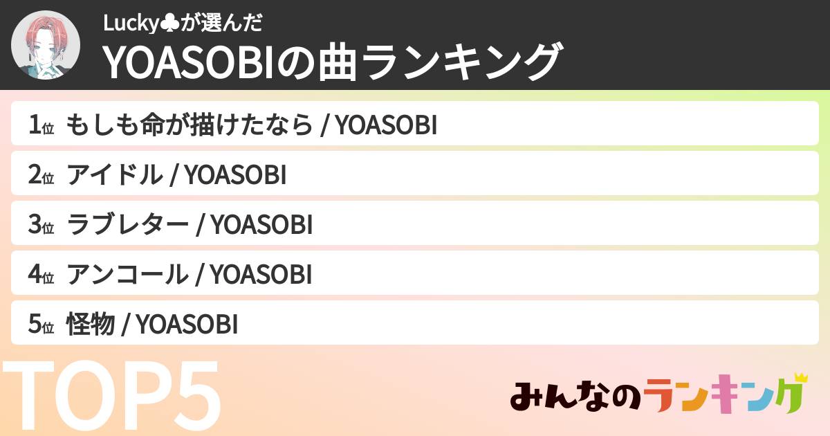 Lucky♣️さんの「YOASOBIの曲ランキング」