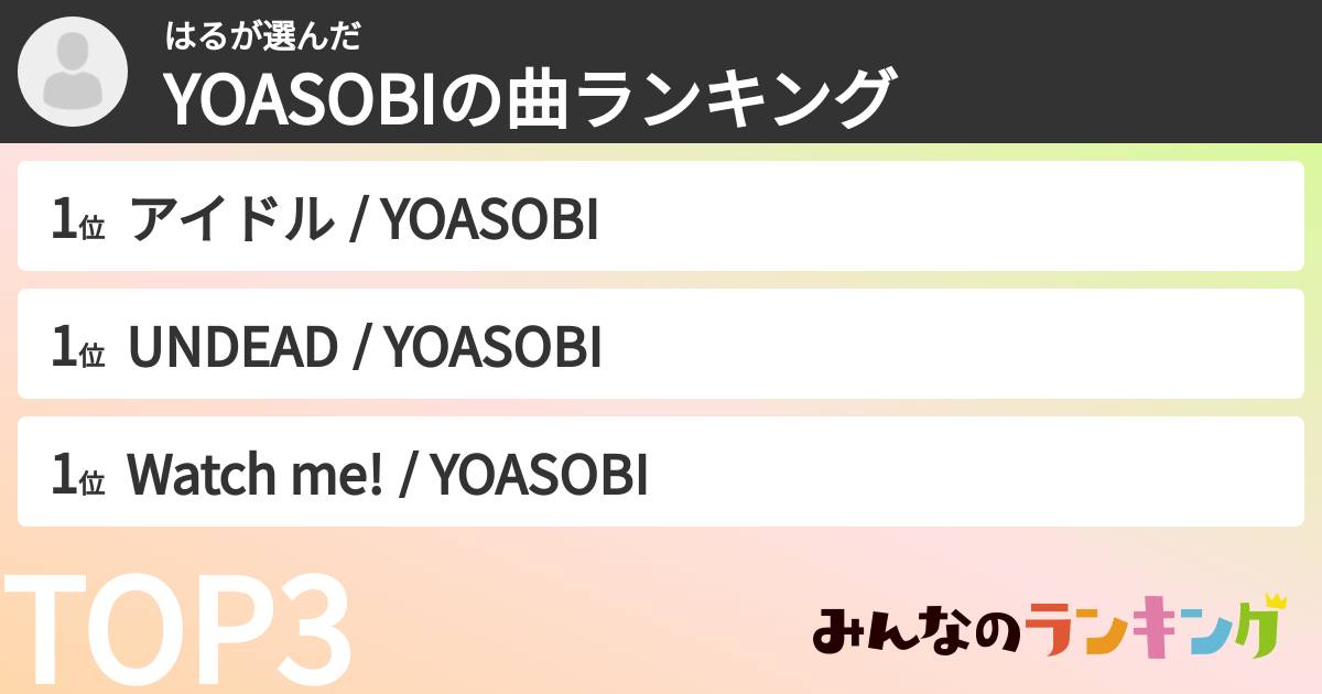 はるさんの「YOASOBIの曲ランキング」