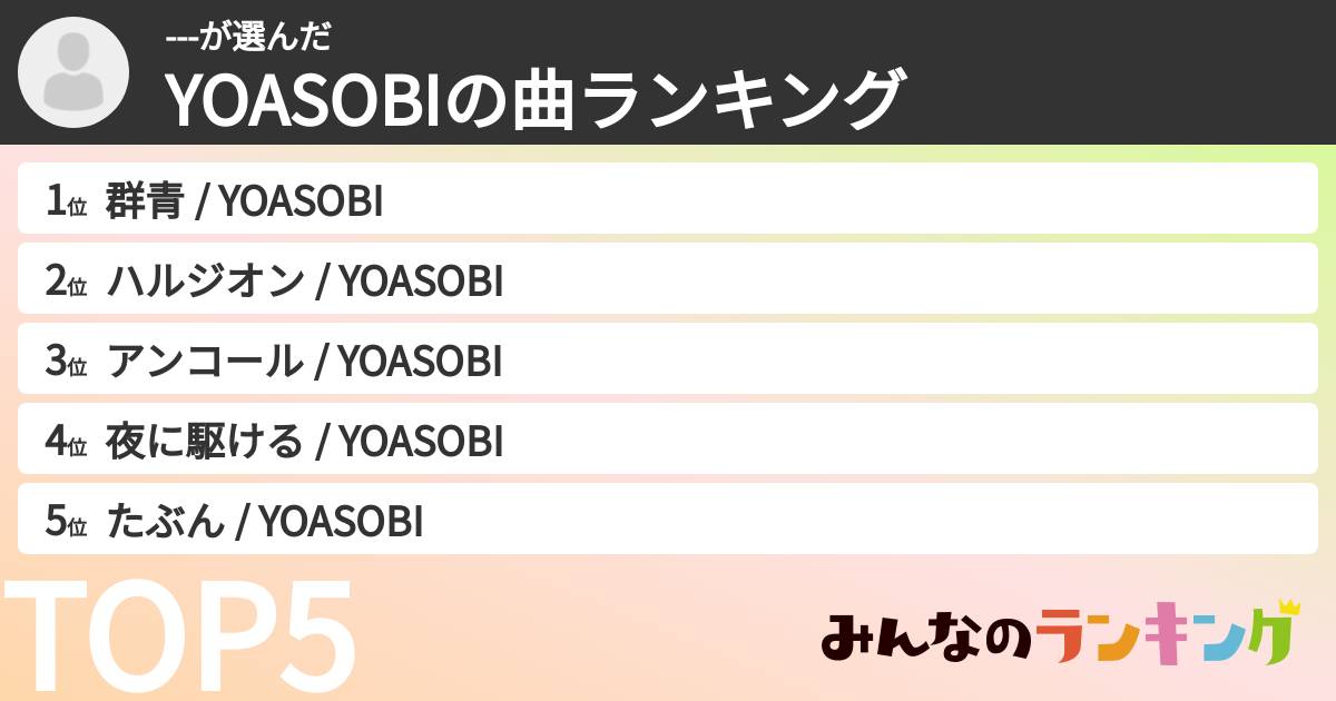 ---さんの「YOASOBIの曲ランキング」