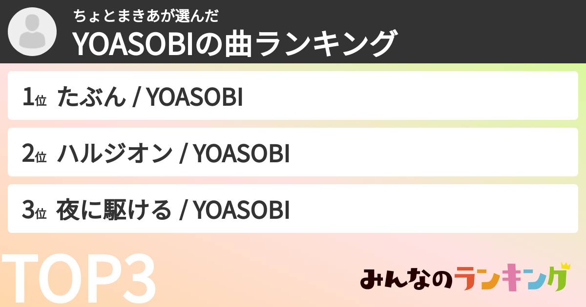 ちょとまきあさんの「YOASOBIの曲ランキング」