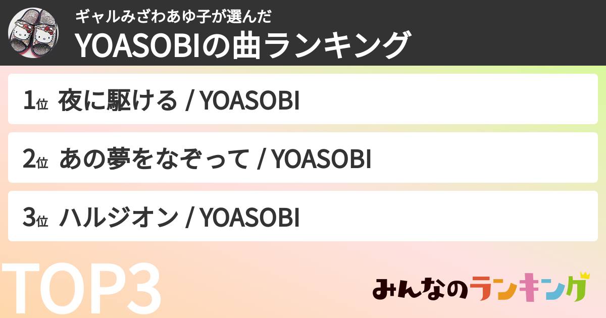 ギャルみざわあゆ子さんの「YOASOBIの曲ランキング」