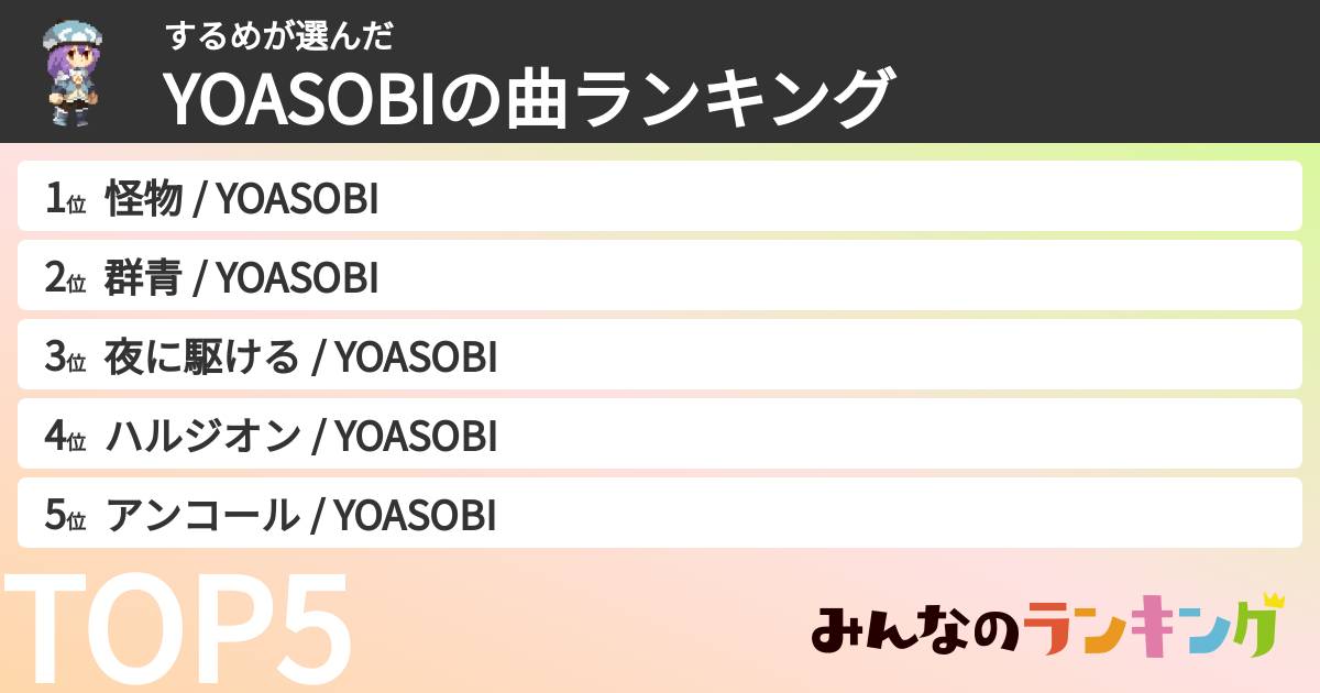するめさんの「YOASOBIの曲ランキング」
