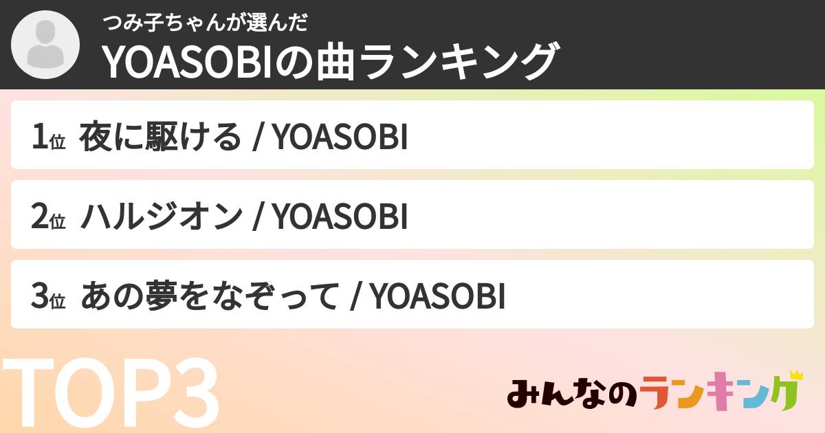 つみ子ちゃんさんの「YOASOBIの曲ランキング」