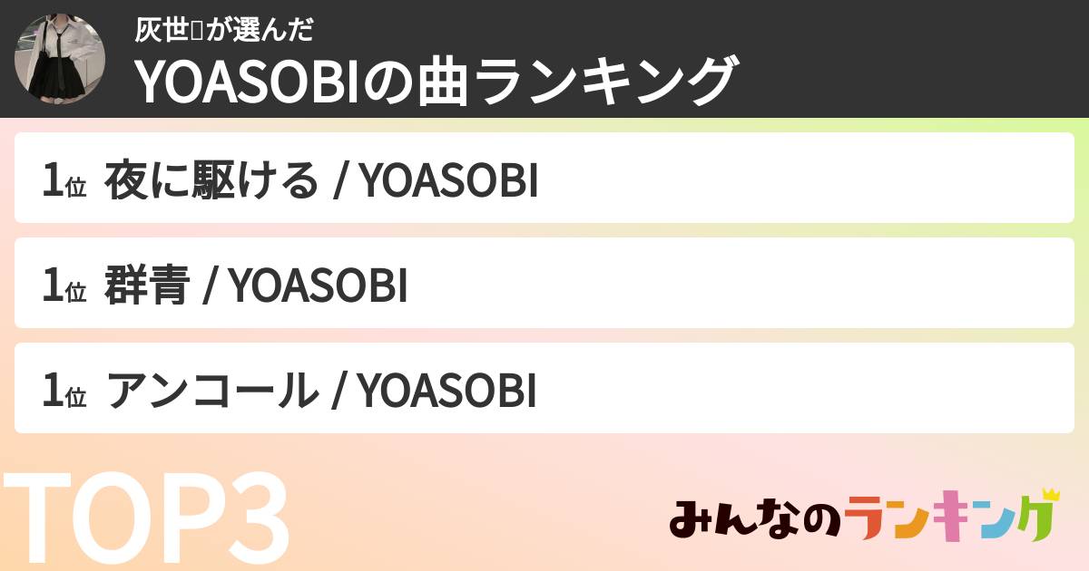 灰世❕さんの「YOASOBIの曲ランキング」