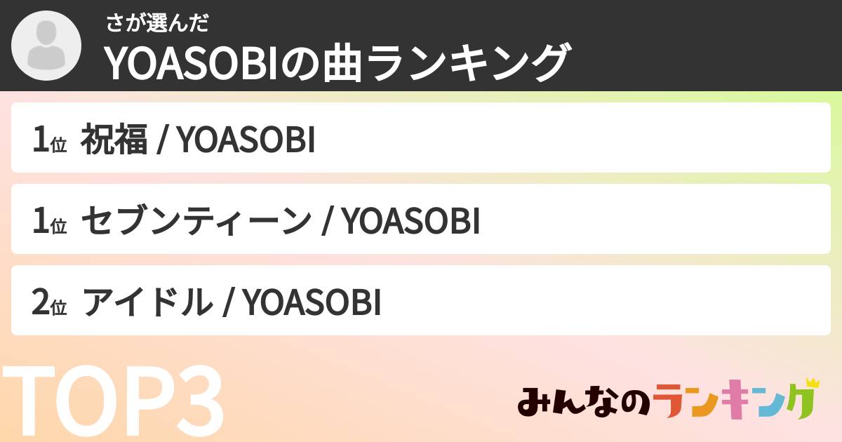 ささんの「YOASOBIの曲ランキング」
