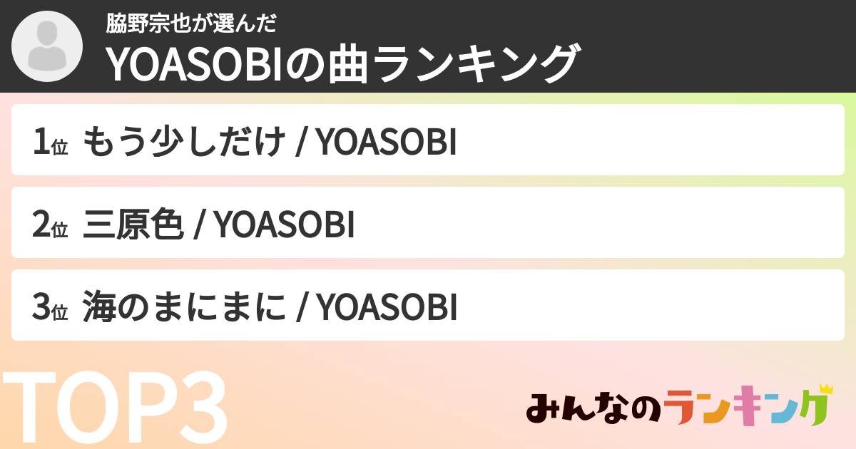 脇野宗也さんの「YOASOBIの曲ランキング」