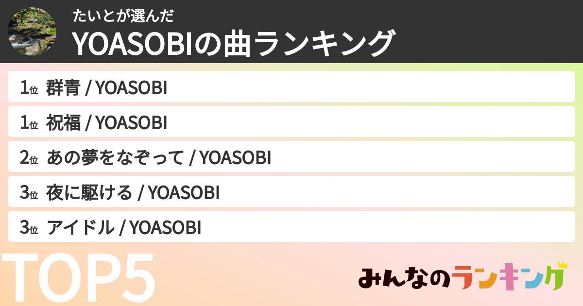 たいとさんの「YOASOBIの曲ランキング」
