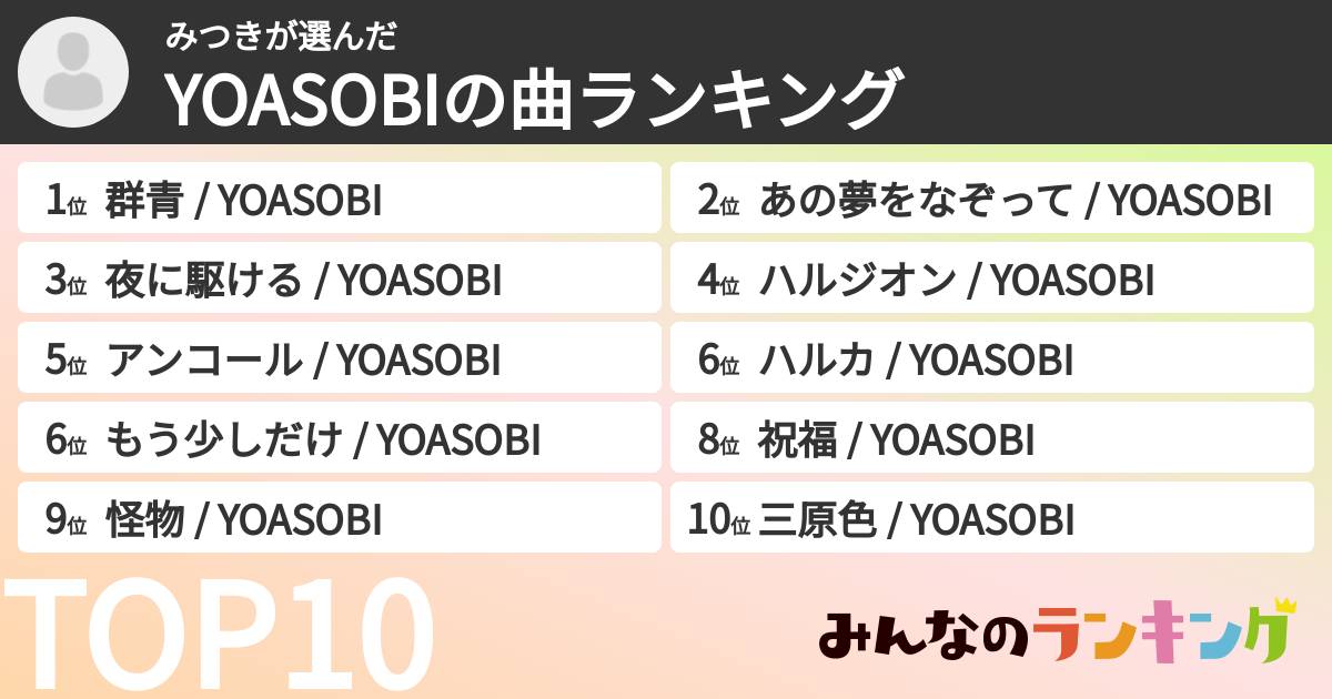 みつきさんの「YOASOBIの曲ランキング」