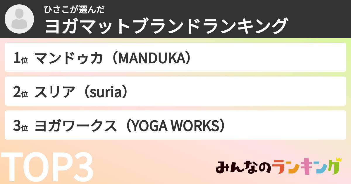 ひさこさんの「ヨガマットブランドランキング」