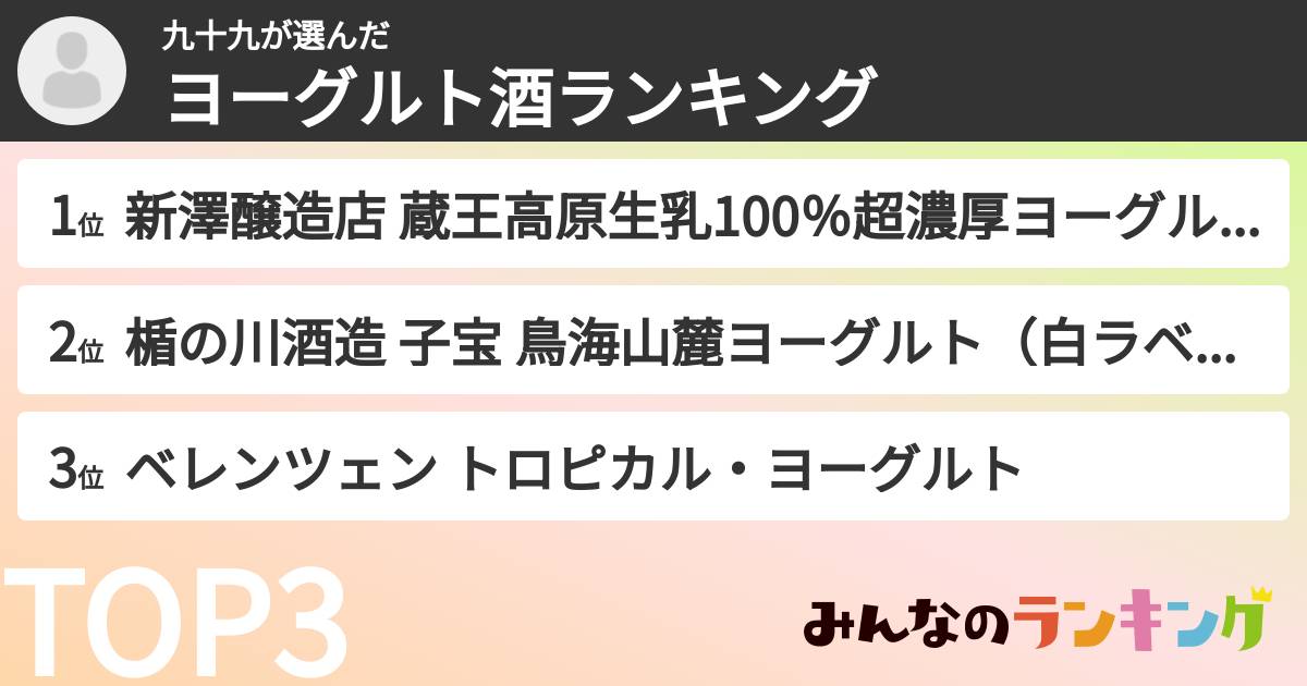 九十九さんの「ヨーグルト酒ランキング」