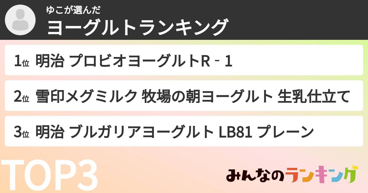 ゆこさんの「ヨーグルトランキング」