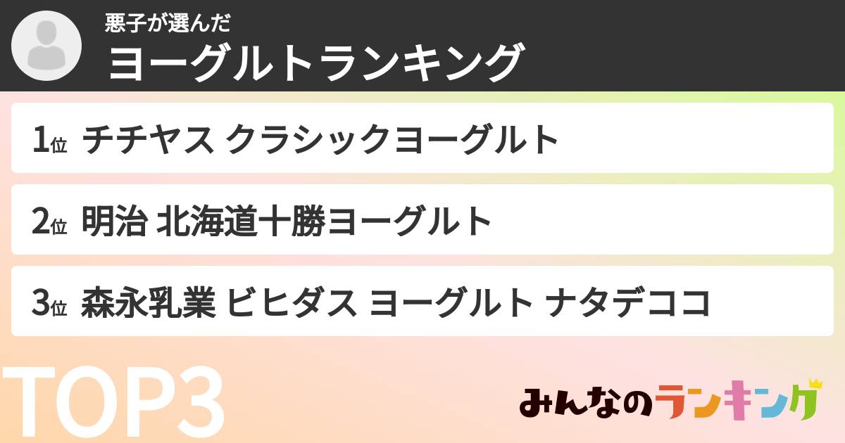 悪子さんの「ヨーグルトランキング」