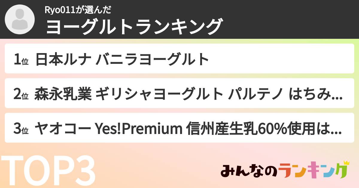 Ryo011さんの「ヨーグルトランキング」