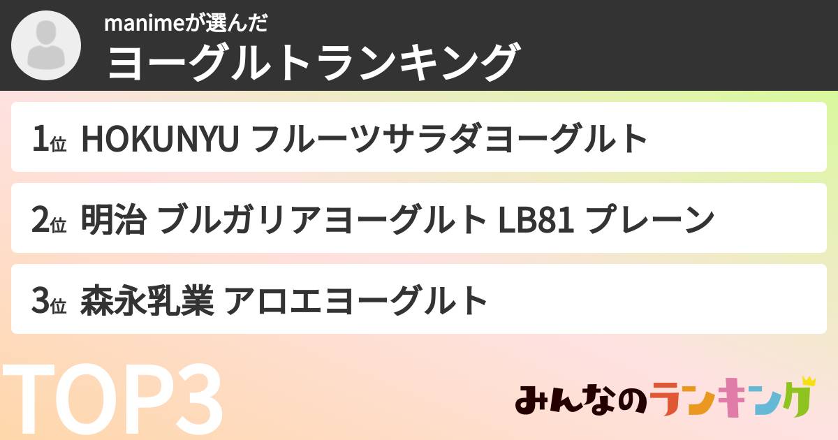 manimeさんの「ヨーグルトランキング」