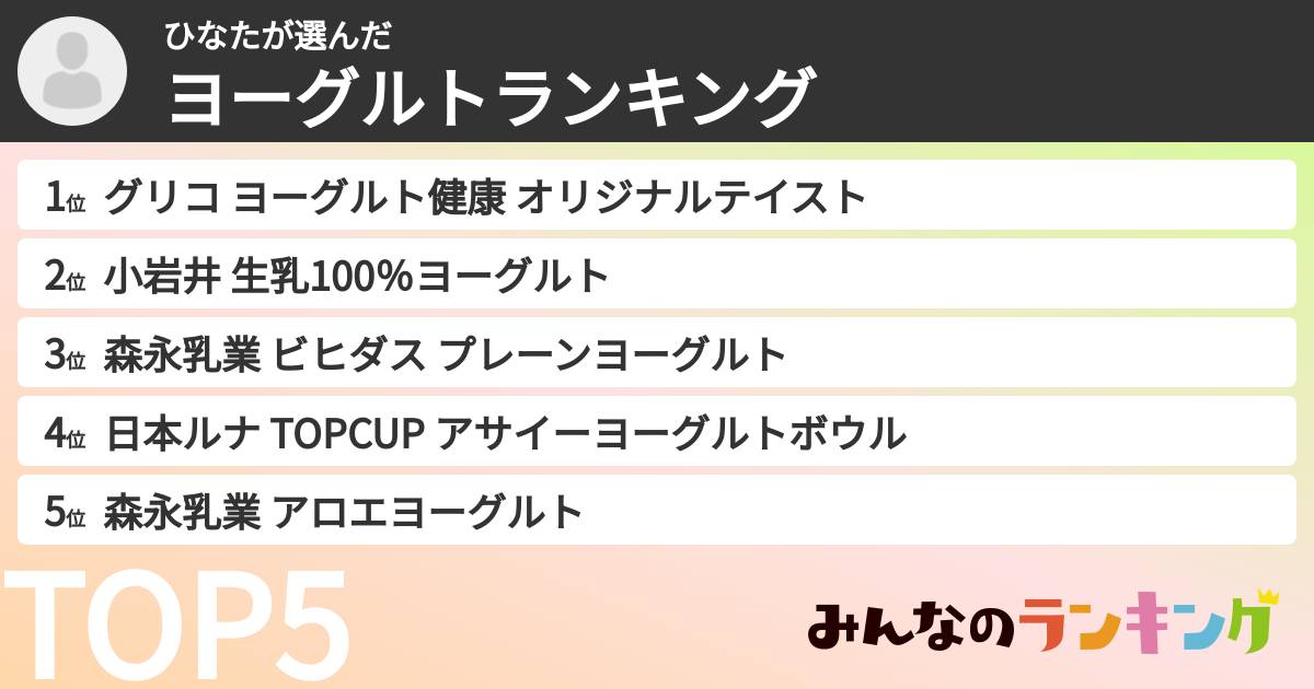ひなたさんの「ヨーグルトランキング」