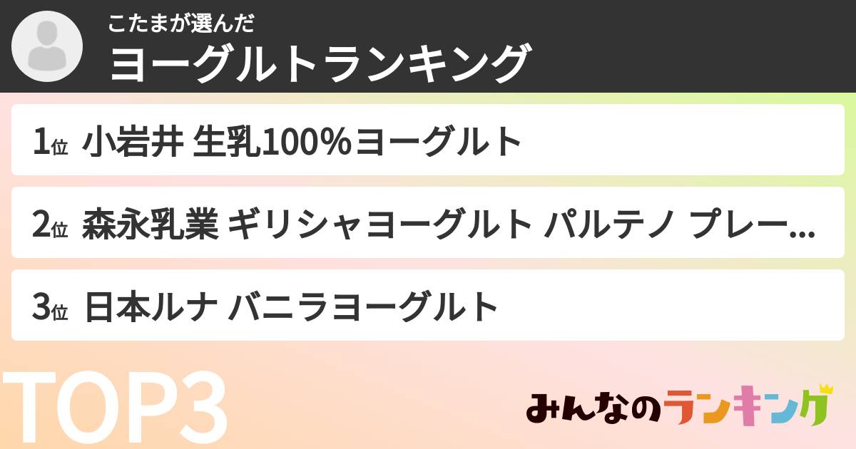 こたまさんの「ヨーグルトランキング」