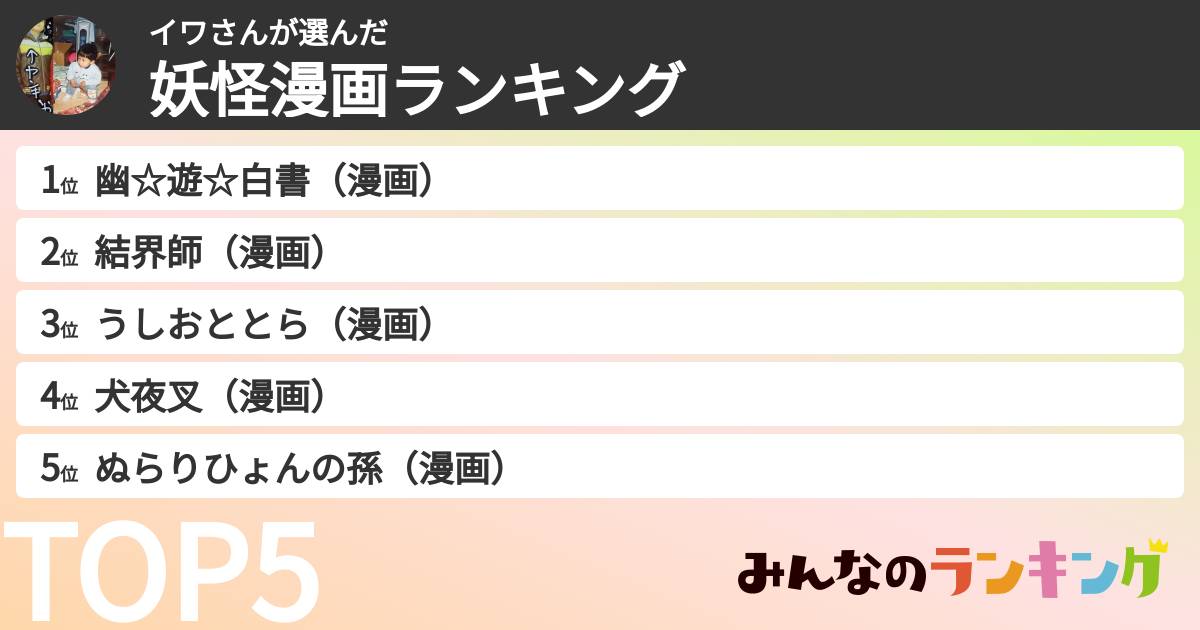 イワさんさんの「妖怪漫画ランキング」