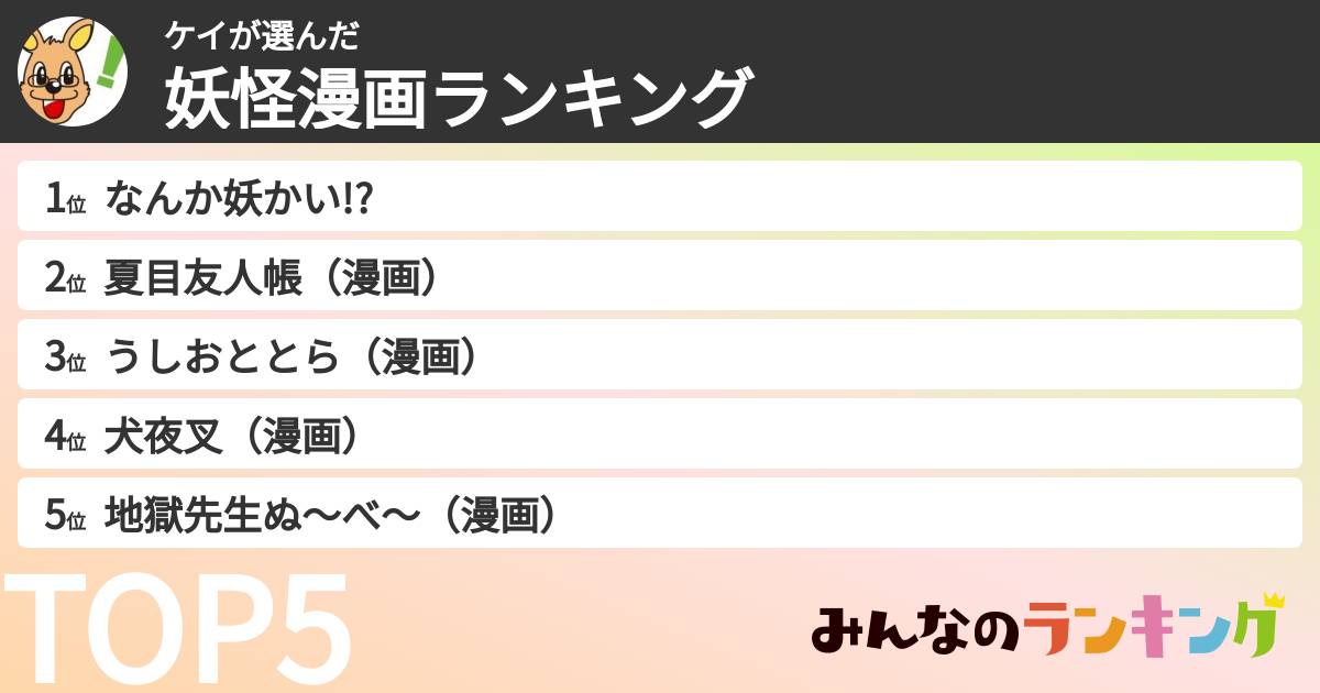 ケイさんの「妖怪漫画ランキング」