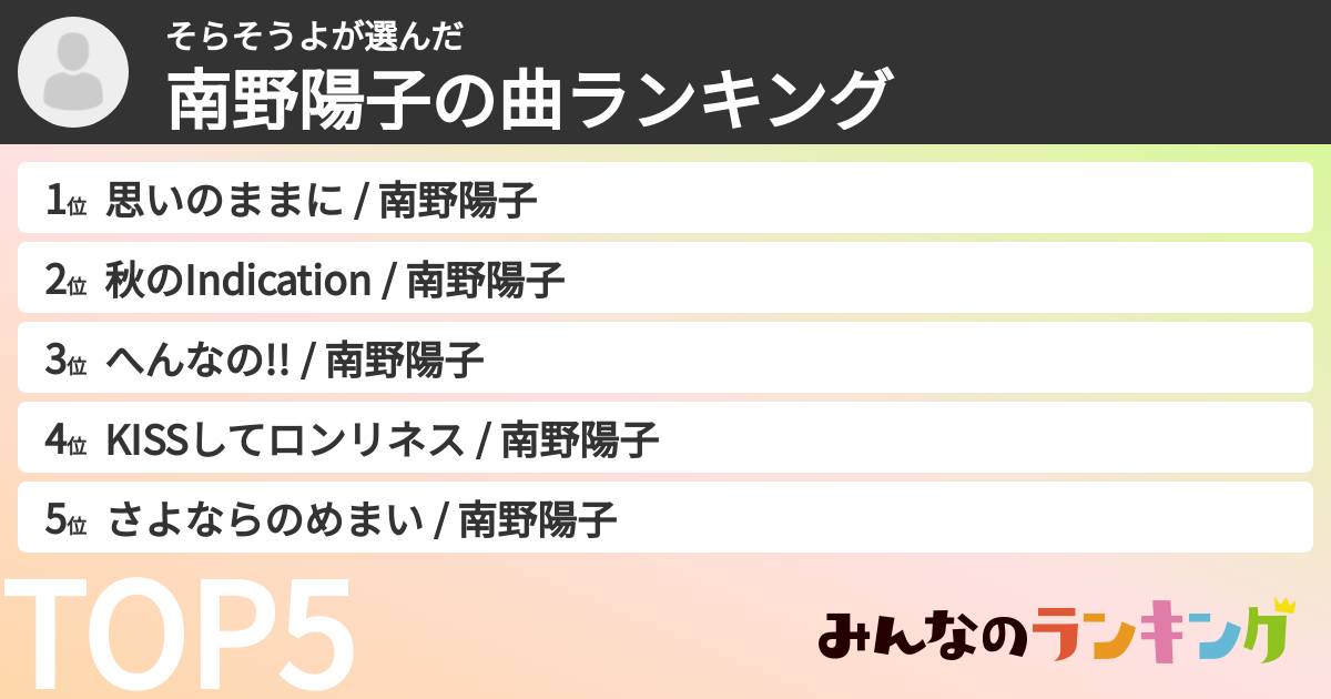 そらそうよさんの「南野陽子の曲ランキング」