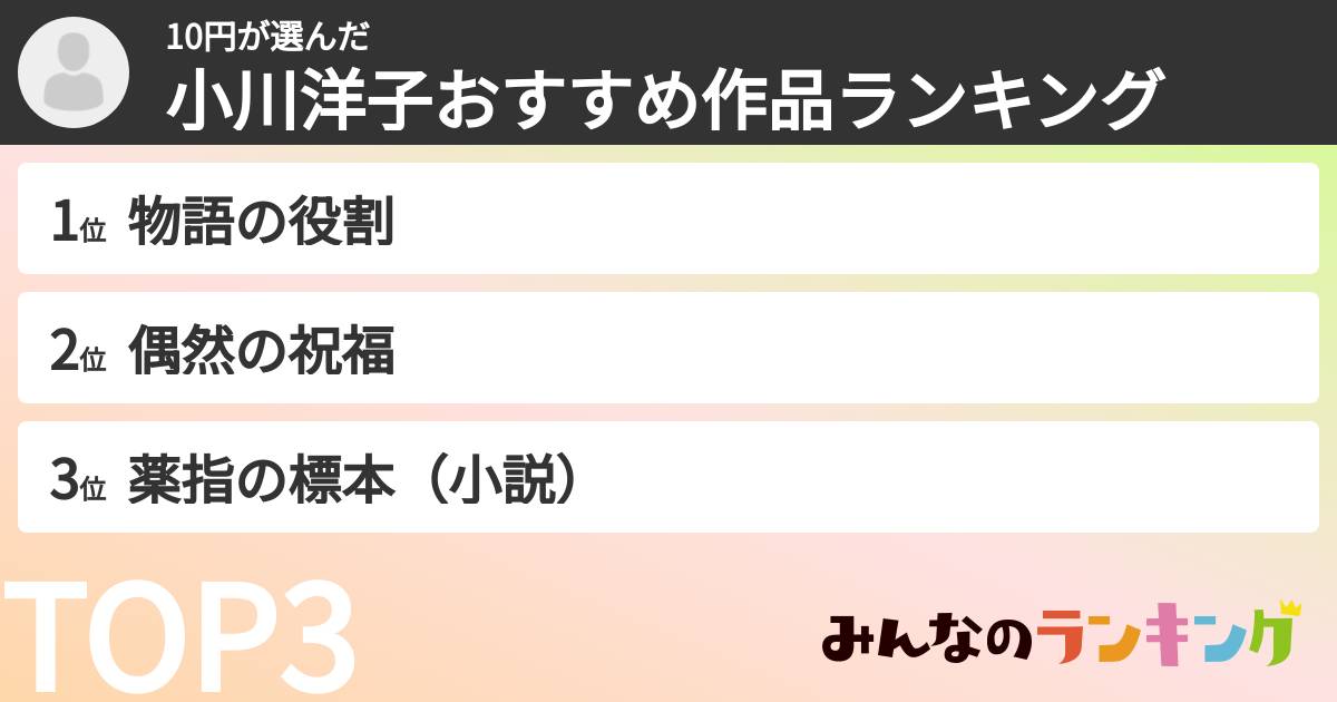 10円さんの「小川洋子おすすめ作品ランキング」