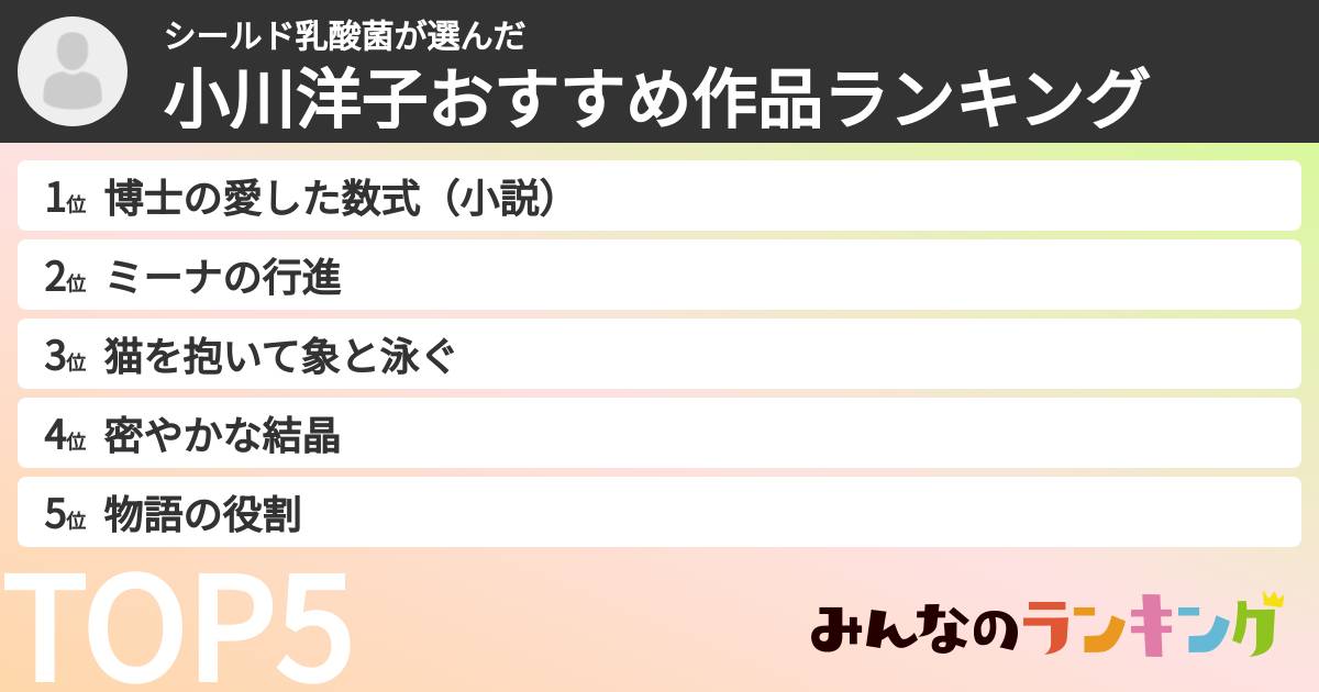 シールド乳酸菌さんの「小川洋子おすすめ作品ランキング」