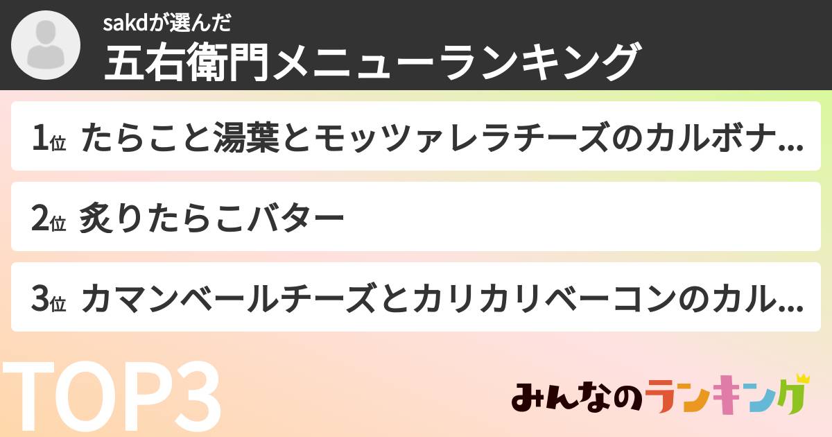sakdさんの「五右衛門メニューランキング」